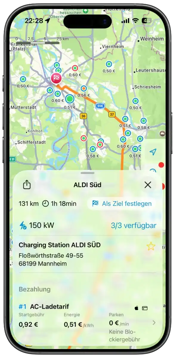 Detailansicht eines Ladepunkts in der ChargEV Flex App