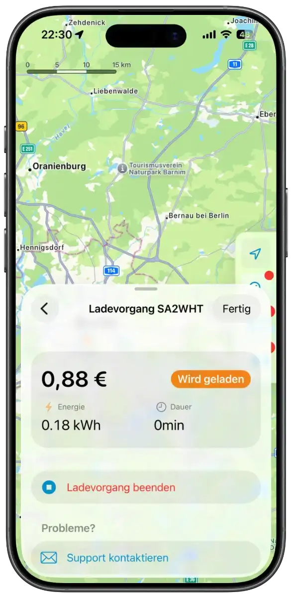 Aktiver Ladevorgang in der ChargEV Flex App